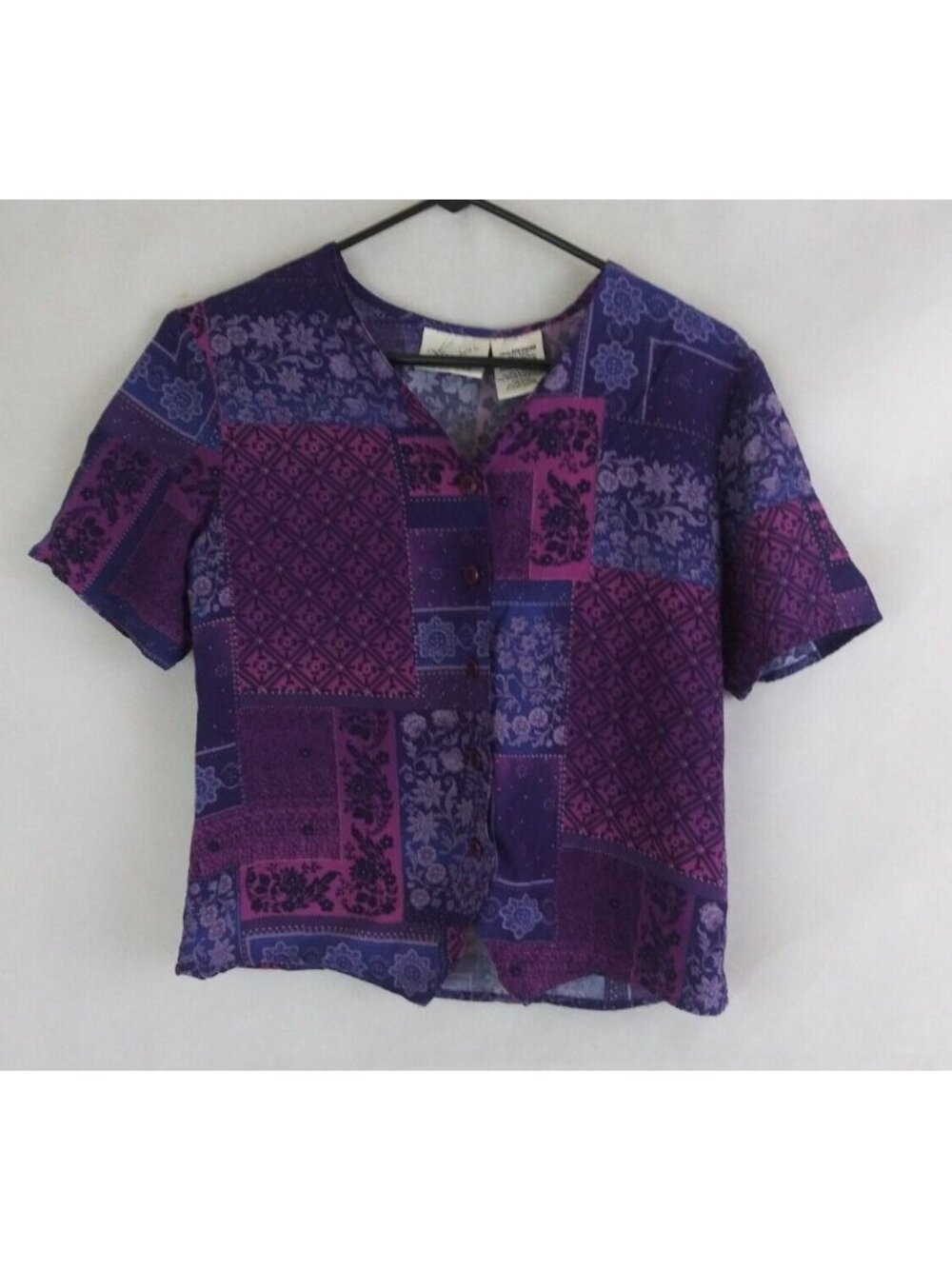 Kathie Lee Collection Purple & Pink Button Up Floral Blouse Size Medium